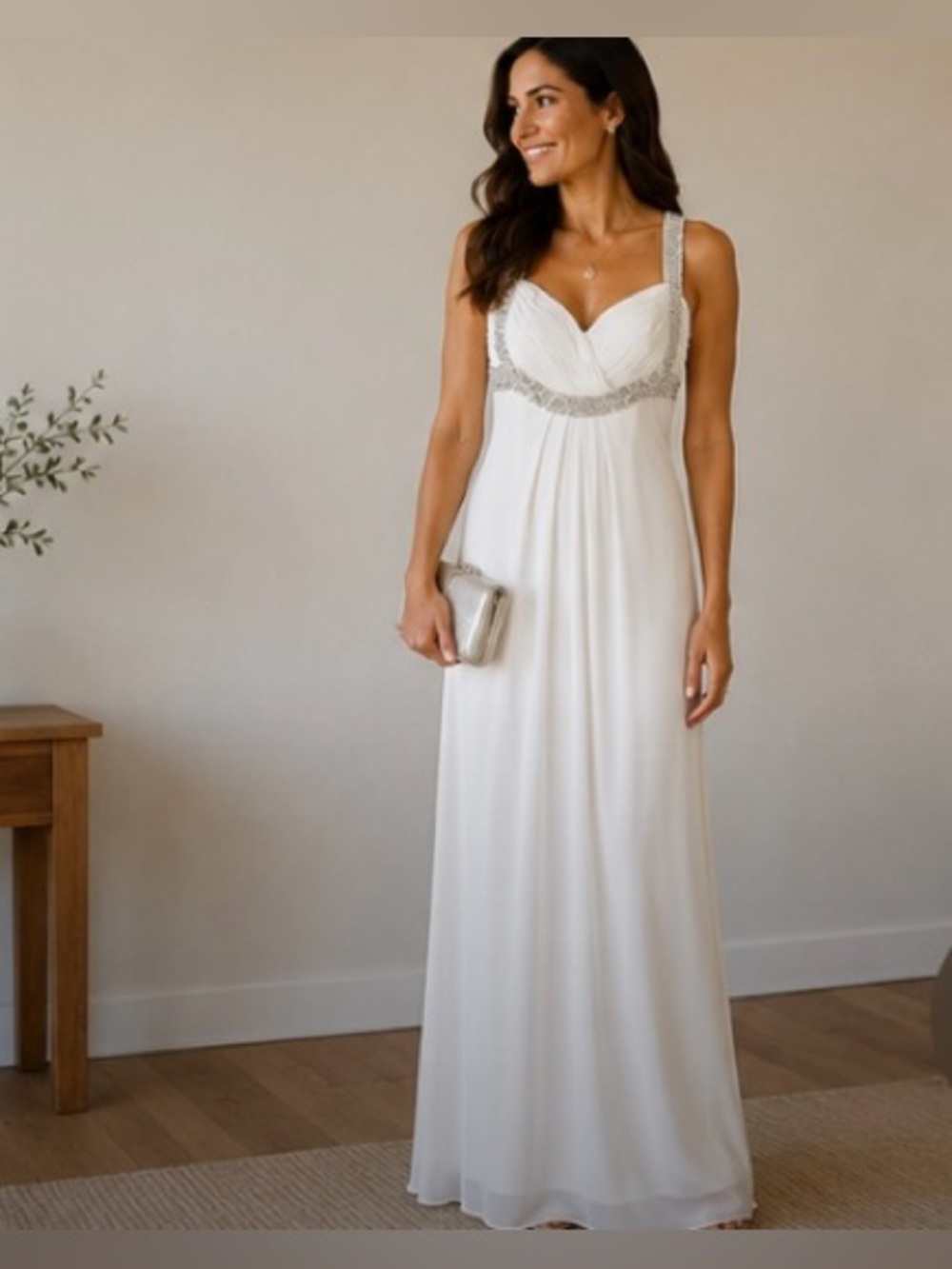 JS Boutique White Embellished Formal Gown Maxi Dress Size 4 Beaded Evening Dress